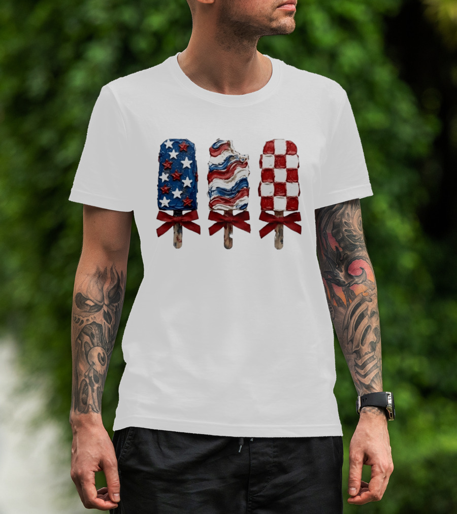 Patriotic Popsicle Stars Stripes Red White Blue T-Shirt