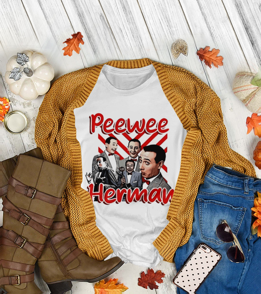 Peewee Herman Iconic Characters Collage Red and Black T-Shirt