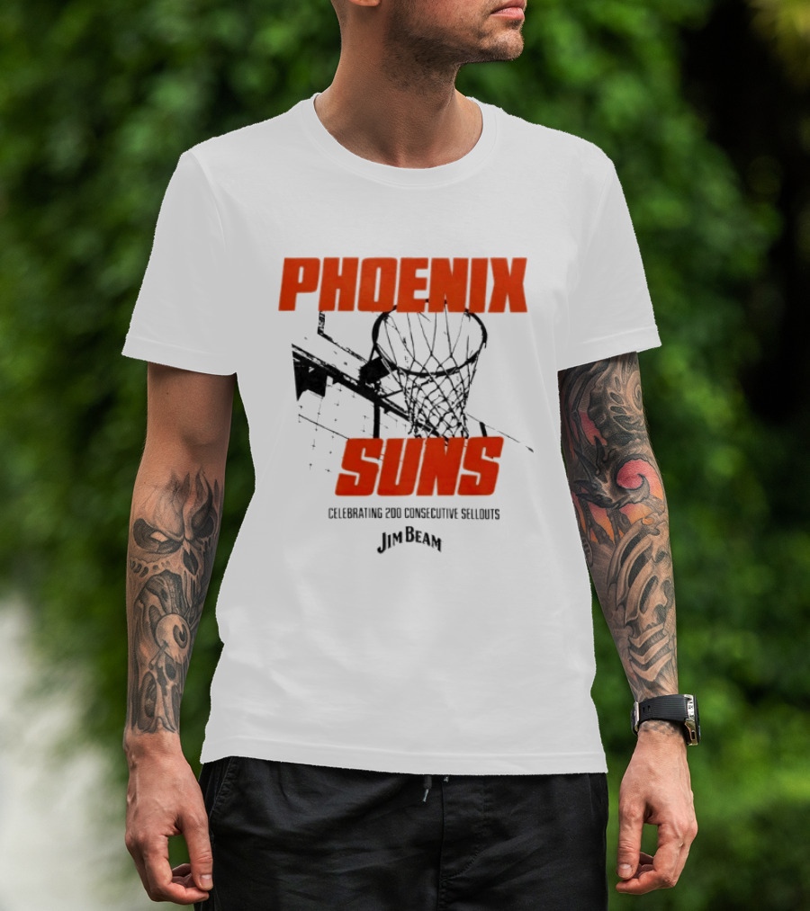 Phoenix Suns Celebrating 200 Consecutive Sellouts Jim Beam Basketball Hoop T-Shirt