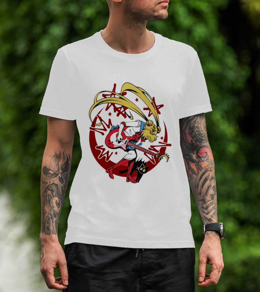 Sailor Moon Scott Pilgrim Crossover Rock And Roll Moonlight Guitar T-Shirt