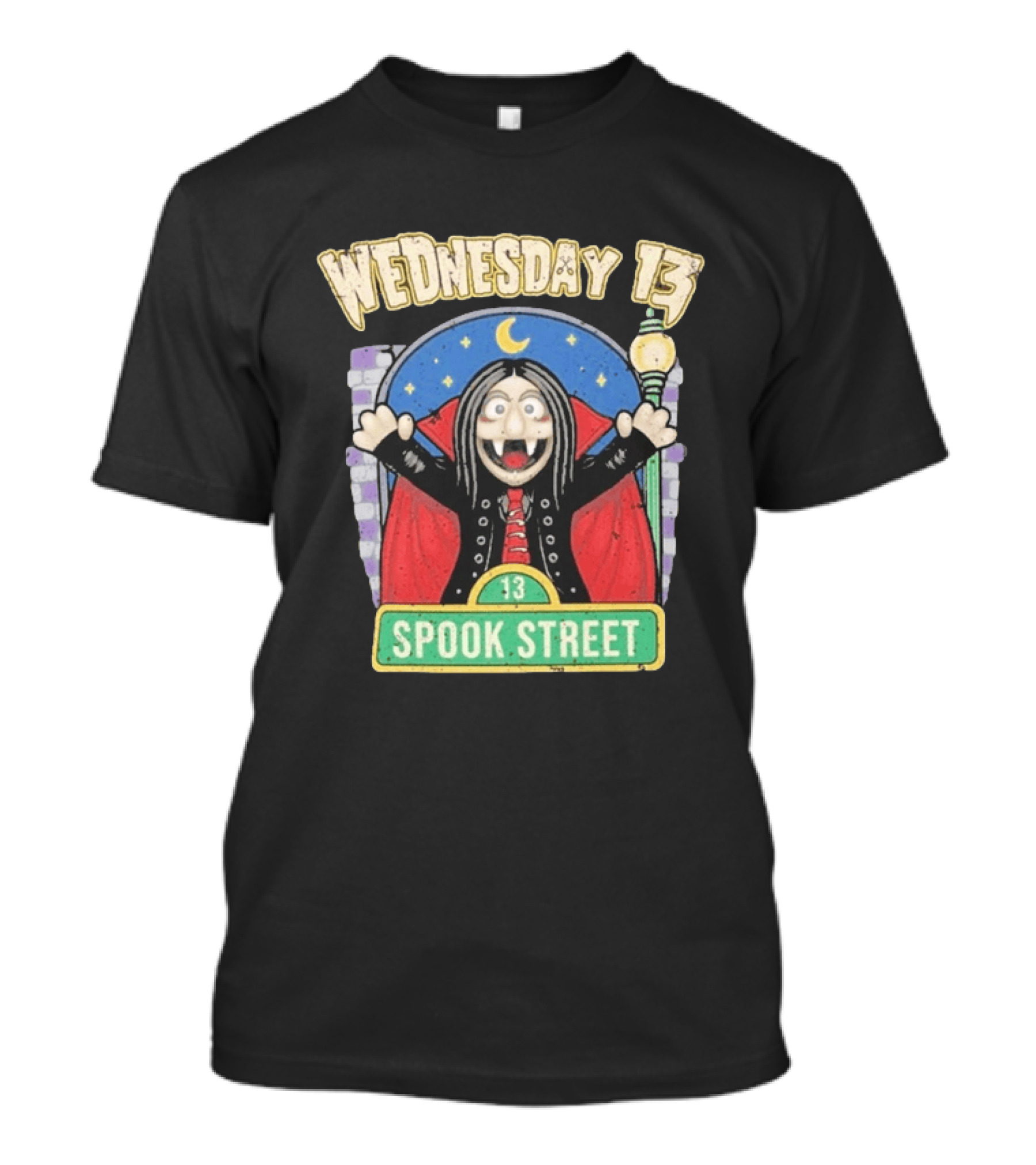 Wednesday 13 Vampire Moonlight Streetlamp Spook Street 13 T-Shirt