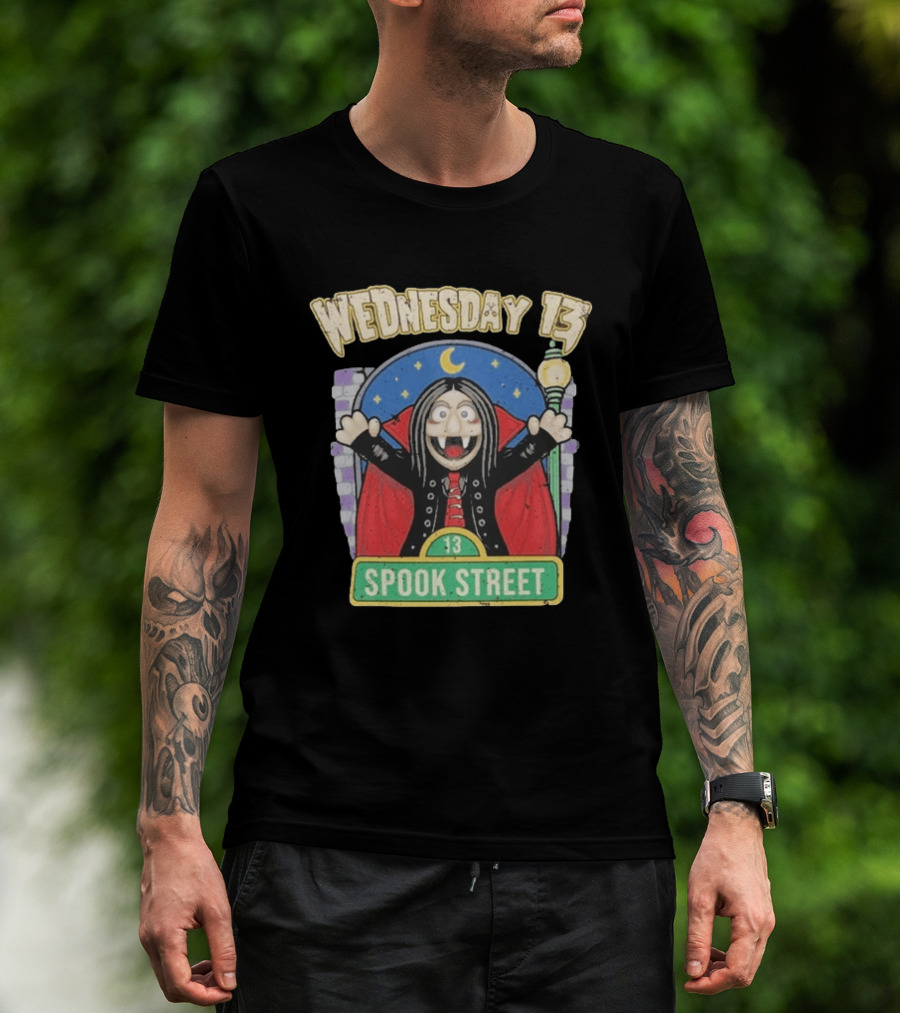 Wednesday 13 Vampire Moonlight Streetlamp Spook Street 13 T-Shirt