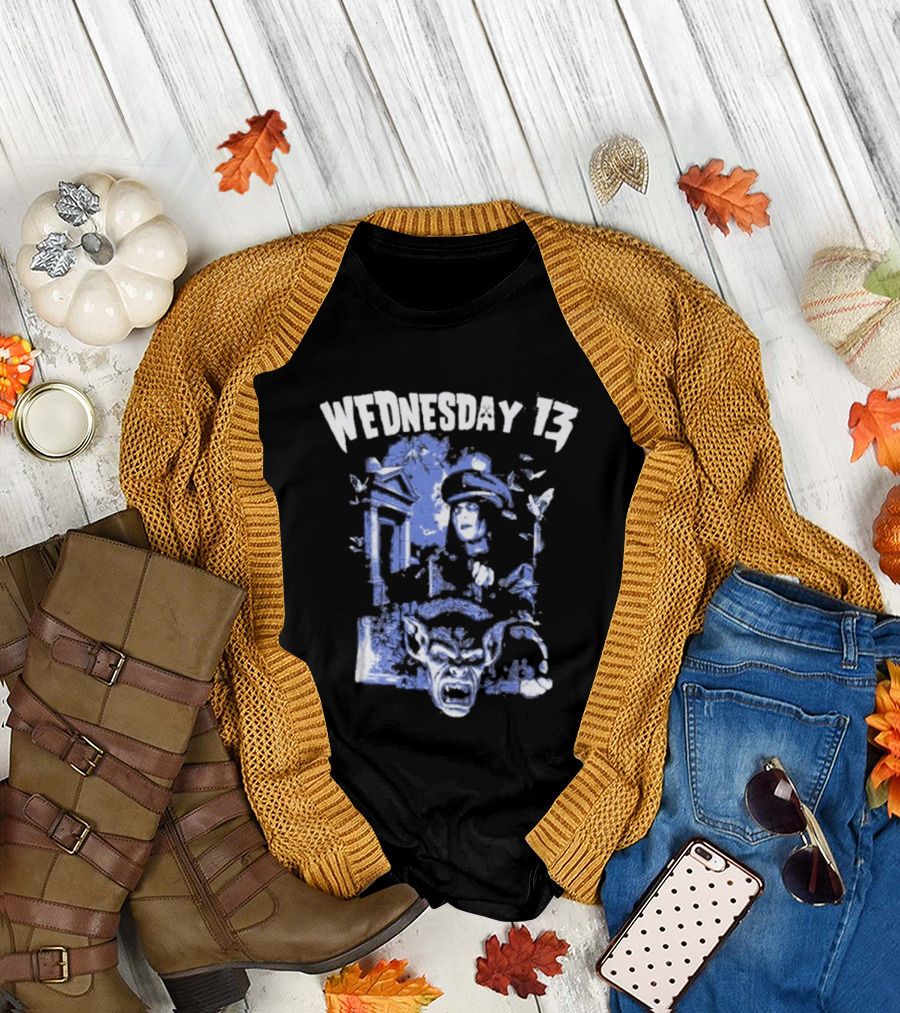 Wednesday 13 Horror Cemetery Blue Monster Scene T-Shirt