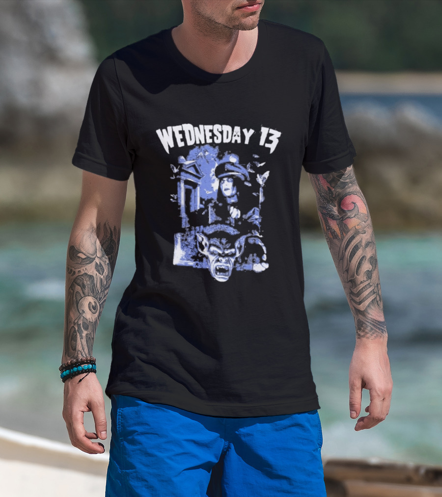 Wednesday 13 Horror Cemetery Blue Monster Scene T-Shirt