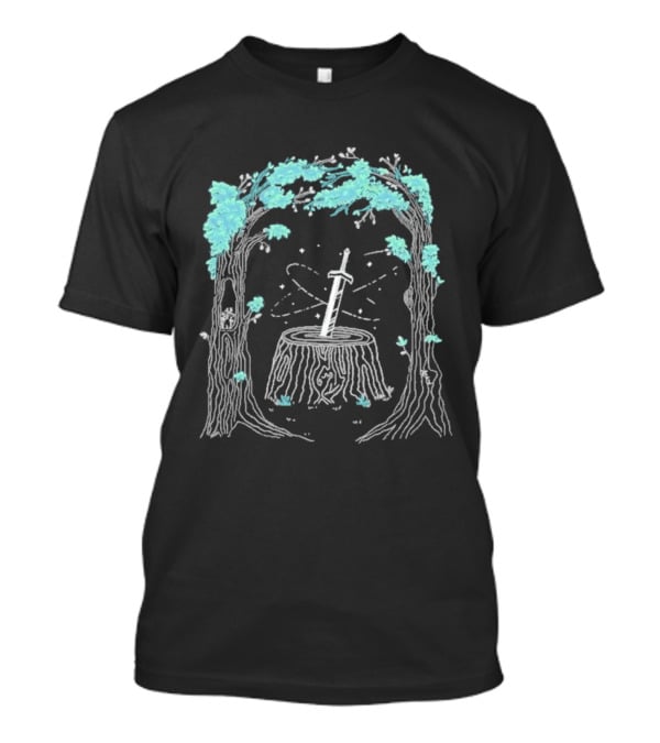 Mythical Golden Sword In Stone Amid Enchanted Forest Mythicality 2026 T-Shirt