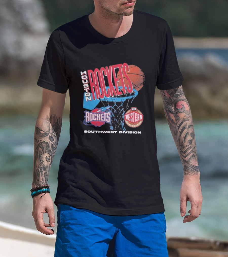 Houston Rockets Southwest Division NBA Western Hardwood Classics 90s Basketball Team T-Shirt