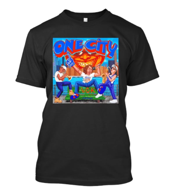 ONE CITY NYC DugLust Jazz Trio Band Performing In New York City With Skyscrapers And Music Players T-Shirt