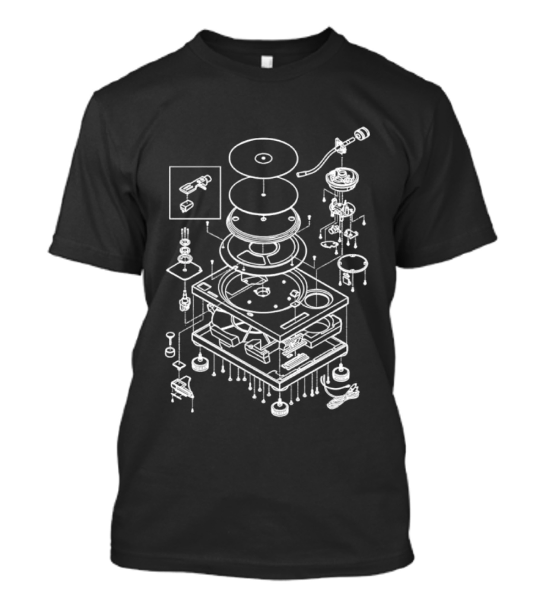 Vintage Record Player Exploded Schematic Blueprint T-Shirt