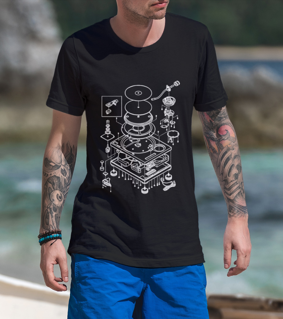 Vintage Record Player Exploded Schematic Blueprint T-Shirt