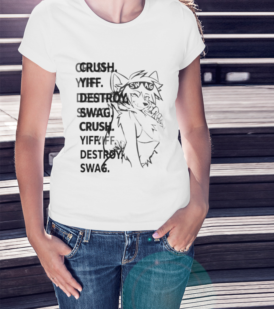 Crush Yiff Destroy Swag Fox Character Sunglasses T-Shirt