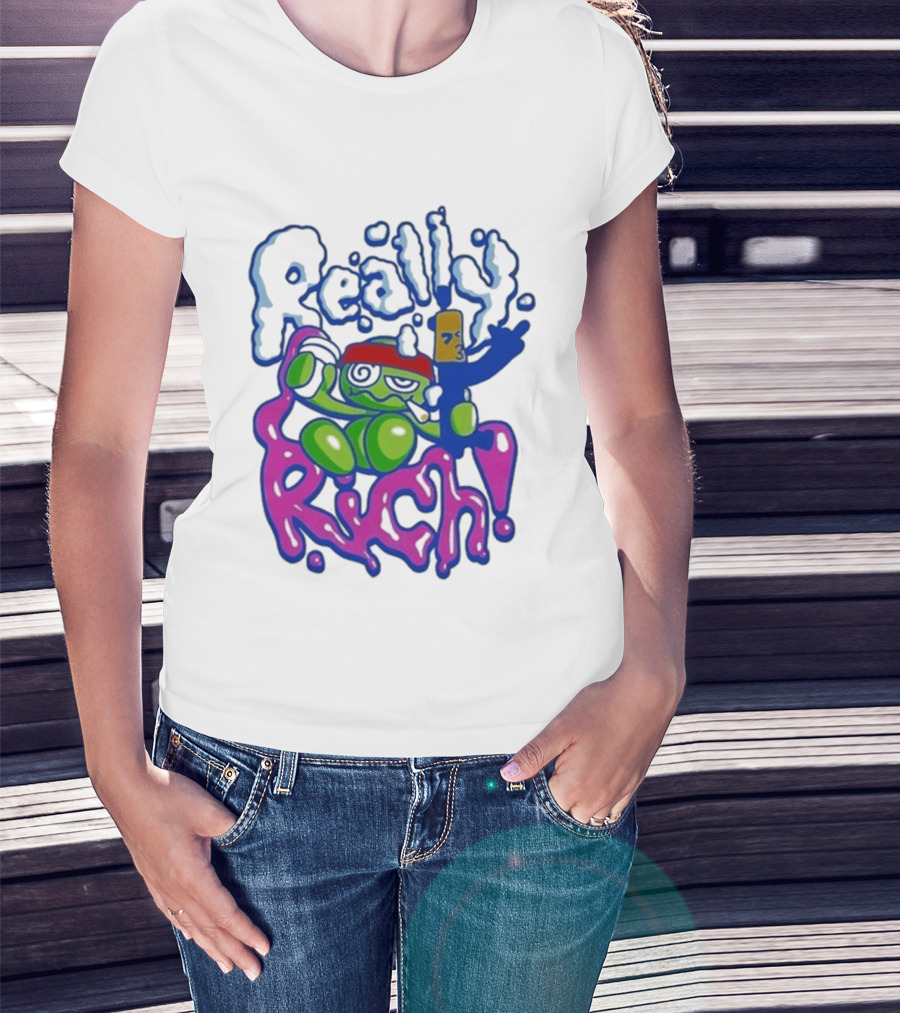 Really Rich Frog With Red Headband And Bottle T-Shirt
