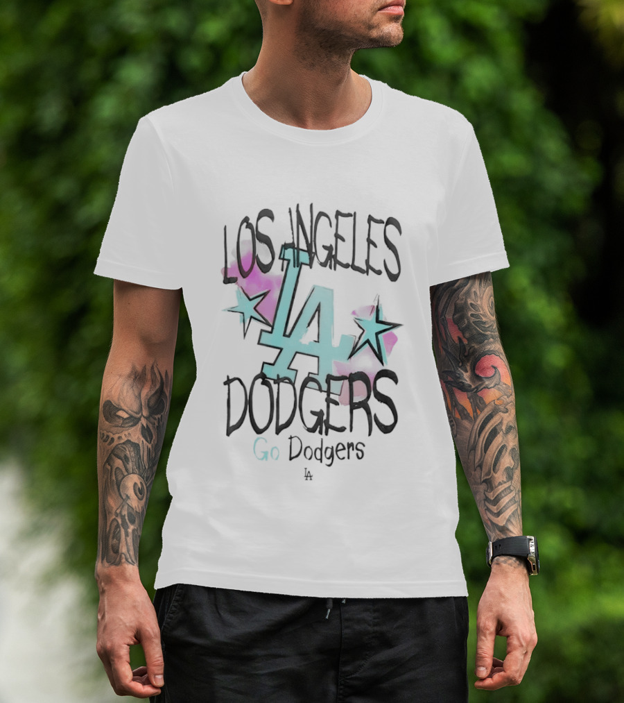 Los Angeles Dodgers LA Go Dodgers Watercolor Stars T-Shirt