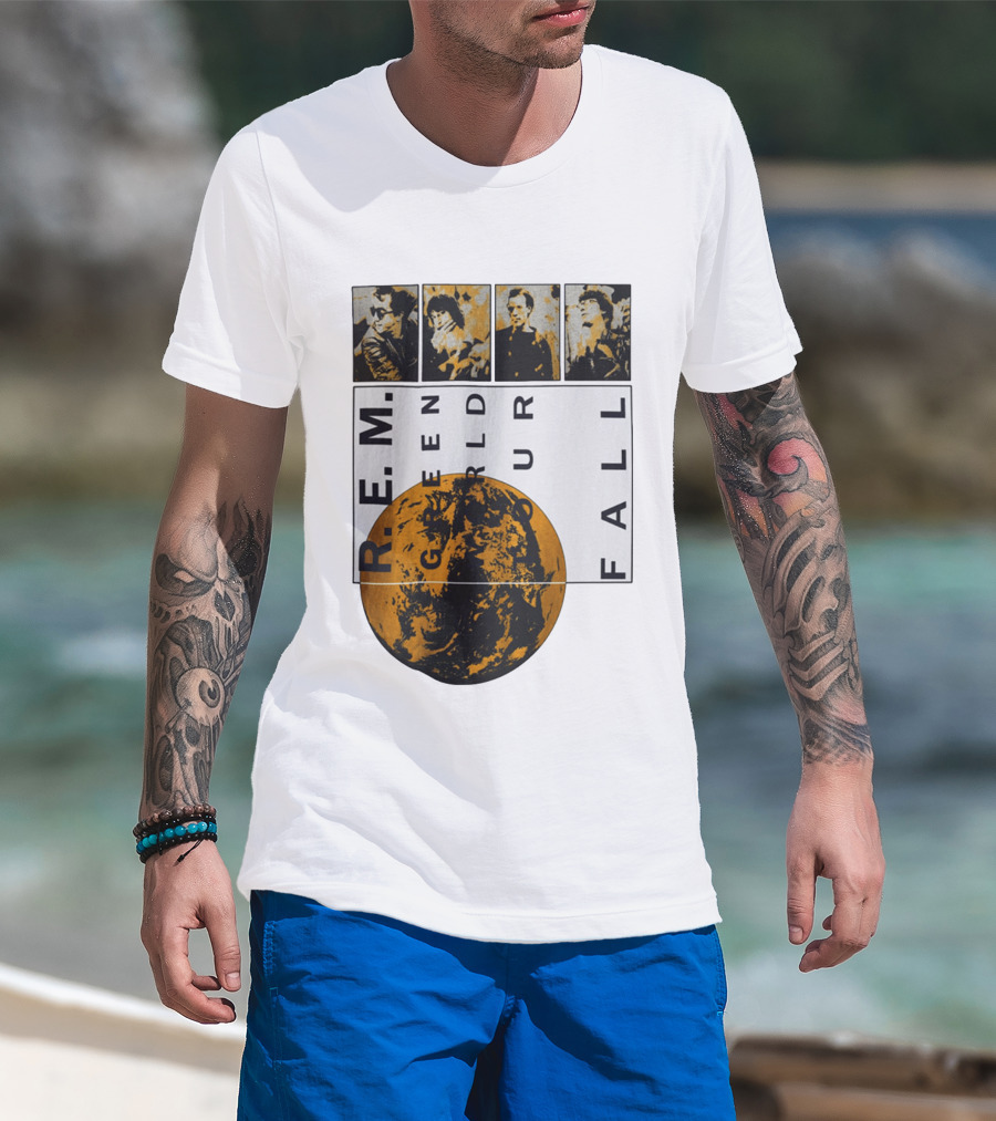 R.E.M. 1989 Green World Tour Fall Vintage Planet Band Photography T-Shirt
