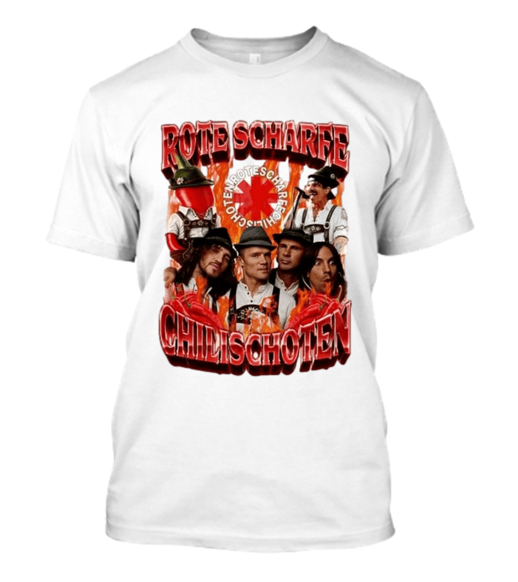 Rote Scharfe Chilischoten Lederhosen Band Mitglieder Custom T-Shirt