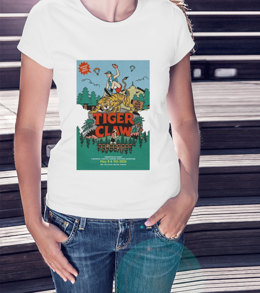 Choose Your Route Tiger Claw May 8 9 2026 3 Summits Adventure 50k The Ascent Big Cat Ambush T-Shirt
