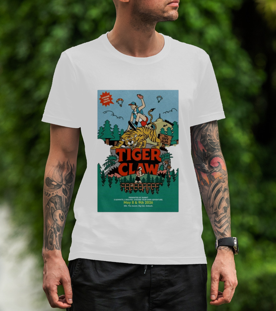 Choose Your Route Tiger Claw May 8 9 2026 3 Summits Adventure 50k The Ascent Big Cat Ambush T-Shirt