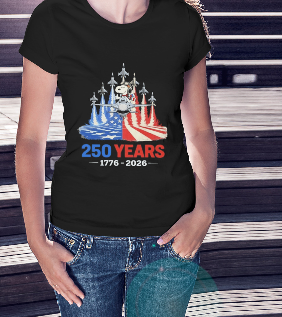 250 Years 1776 2026 Snoopy American Flag Jets T-Shirt