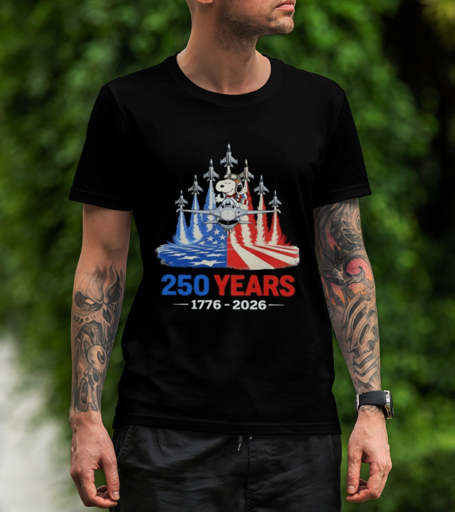 250 Years 1776 2026 Snoopy American Flag Jets T-Shirt