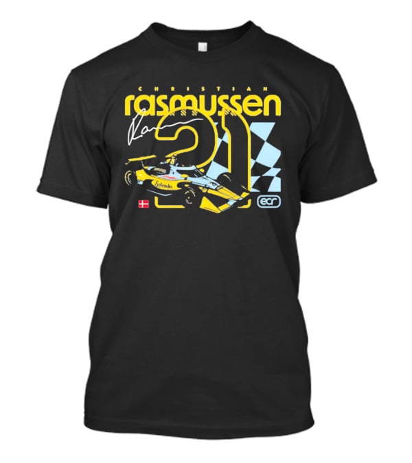 Christian Rasmussen ECR Number 21 Racing Splendor Denmark Flag Checkerboard T-Shirt