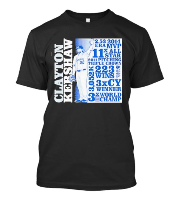 Clayton Kershaw Los Angeles Dodgers 3x World Champ 11x All Star 3x CY Winner 223 Wins T-Shirt