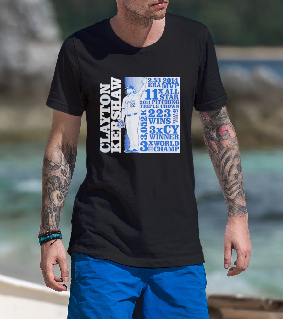 Clayton Kershaw Los Angeles Dodgers 3x World Champ 11x All Star 3x CY Winner 223 Wins T-Shirt