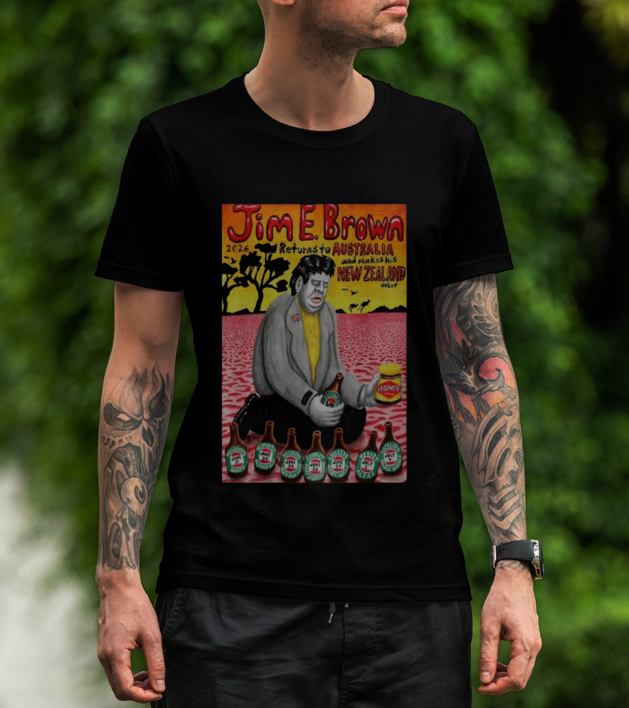 Jim E. Brown 2026 Returns To Australia New Zealand Debut Vegemite T-Shirt