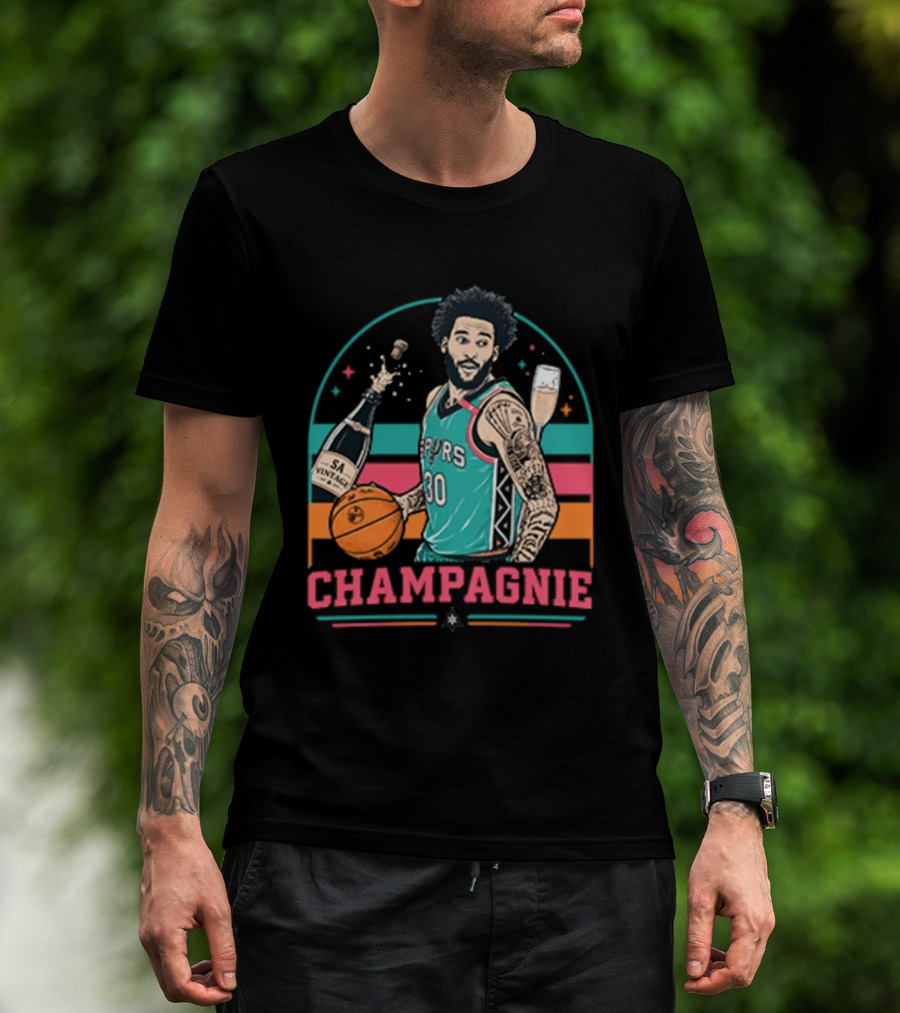 Champagnie Spurs Basketball Number 30 With Champagne Celebration T-Shirt