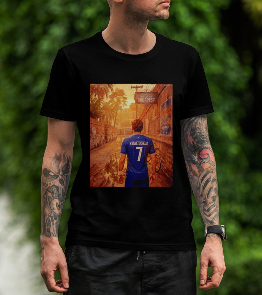 Khvicha Kvaratskhelia #7 Road To Budapest Georgian Footballer Journey T-Shirt
