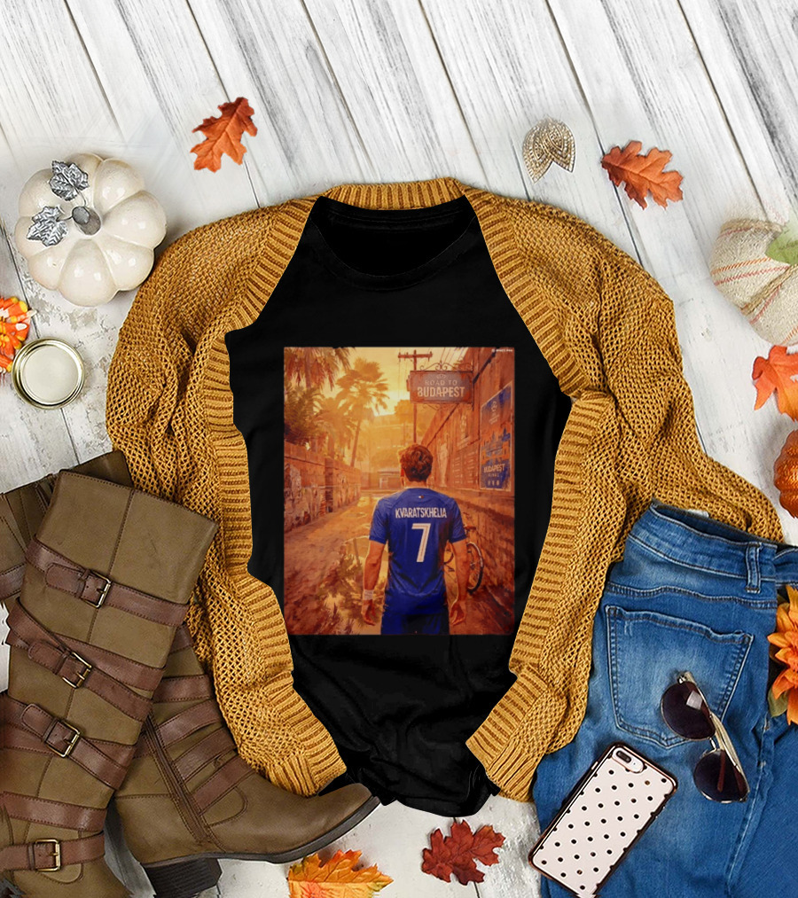 Khvicha Kvaratskhelia #7 Road to Budapest Georgian Footballer Journey T-Shirt