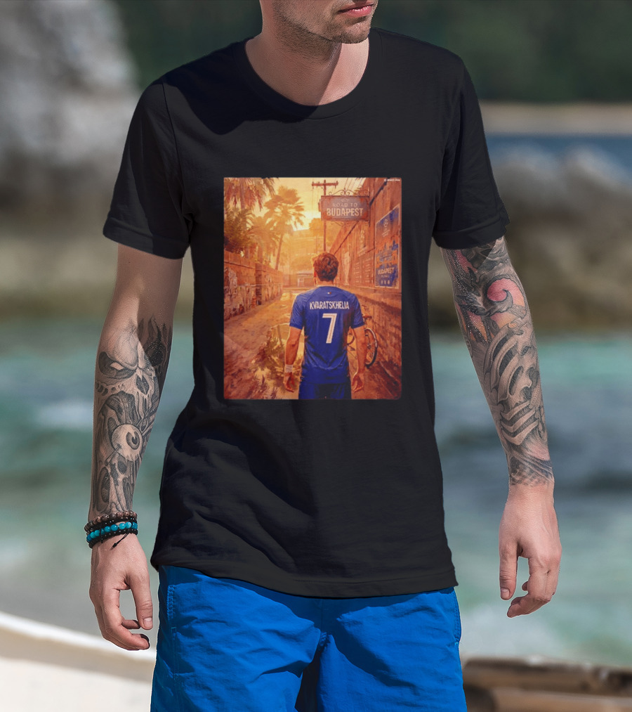 Khvicha Kvaratskhelia #7 Road To Budapest Georgian Footballer Journey T-Shirt