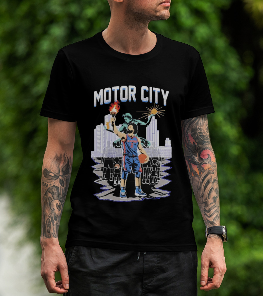Motor City Detroit Pistons Cade Cunningham Torch Skyline T-Shirt