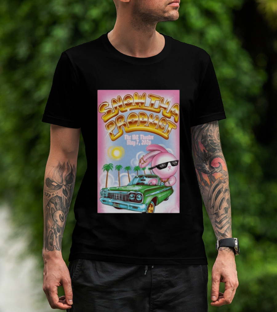 SNOW THA PRODUCT UC Theatre May 7 2026 Pink Bunny Sunglasses Lowrider Palms T-Shirt