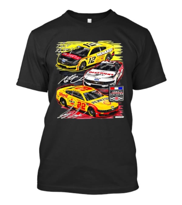Team Penske 60th Anniversary NASCAR Racing Cars With Menards Shell Pennzoil Discount Tire Sponsors And Driver Signatures T-Shirt