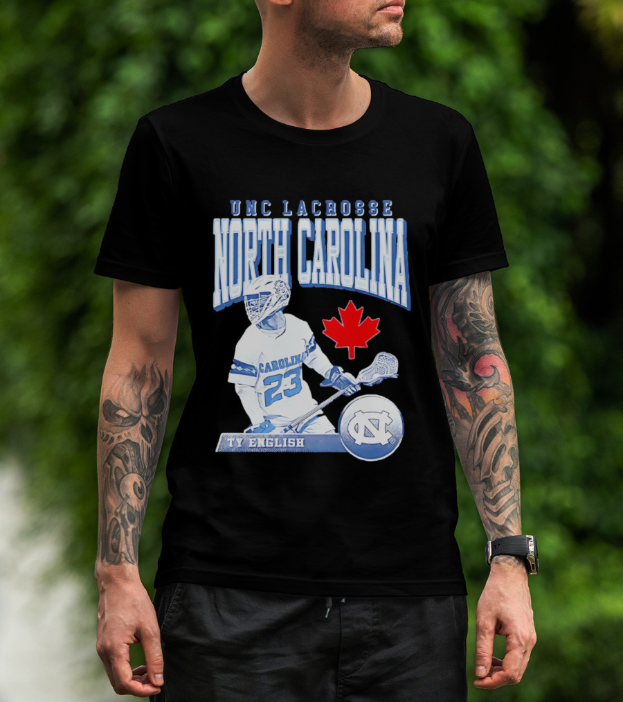 UNC Lacrosse Ty English North Carolina 23 Canadian Maple Leaf T-Shirt
