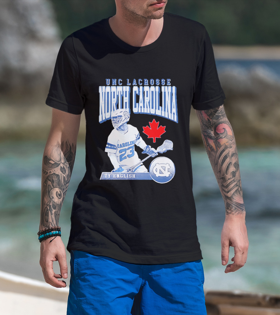 UNC Lacrosse Ty English North Carolina 23 Canadian Maple Leaf T-Shirt