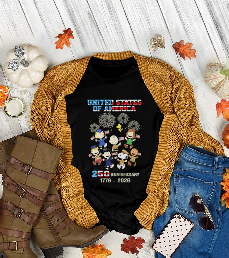 United States Of America 250th Anniversary 1776 2026 Snoopy Peanuts Characters Celebration T-Shirt