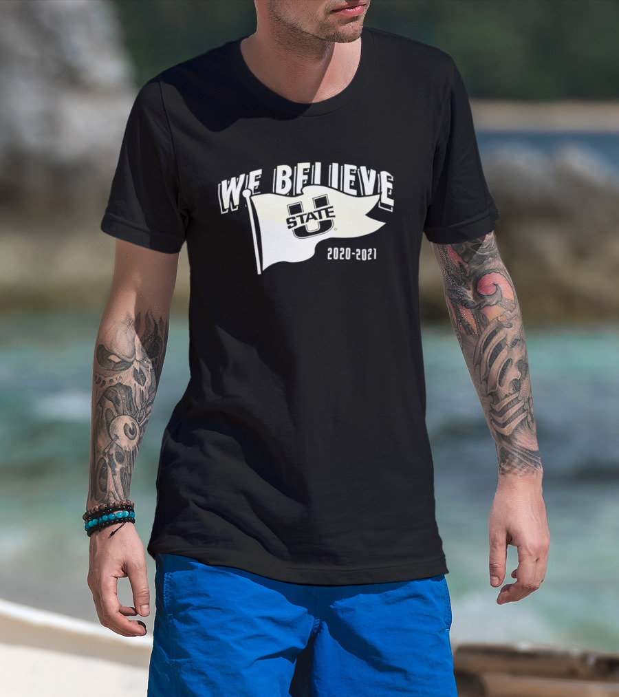 Utah State Aggies We Believe 2020 2021 Logo Flag T-Shirt