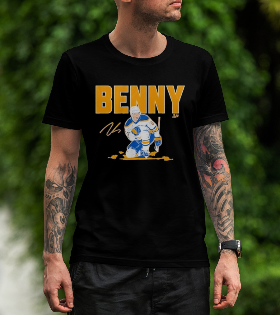 Benny 66 Hockey Player Buffalo Blue And Gold T-Shirt