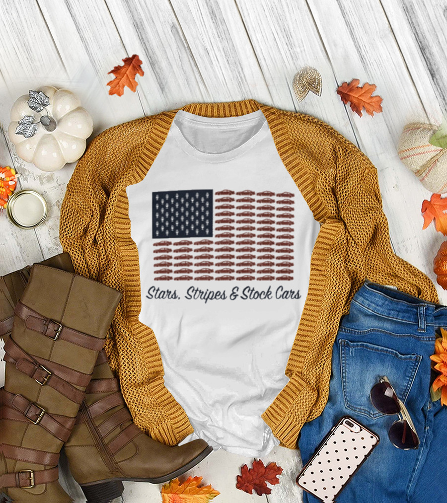 Dirtymo Media Stars Stripes Stock Cars America Flag Racing T-Shirt