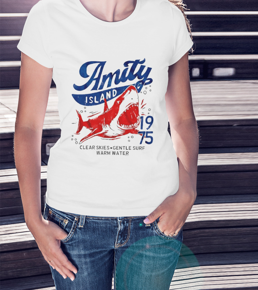 Amity Island 1975 Clear Skies Gentle Surf Warm Water Shark T-Shirt