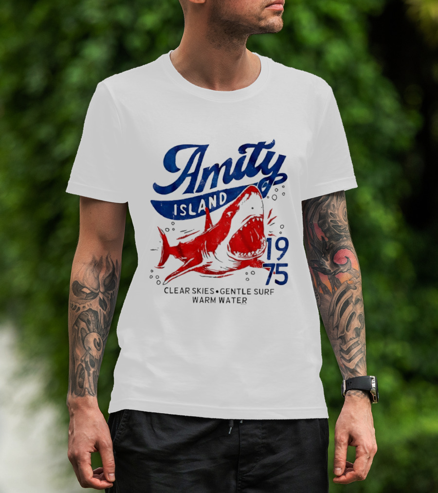 Amity Island 1975 Clear Skies Gentle Surf Warm Water Shark T-Shirt