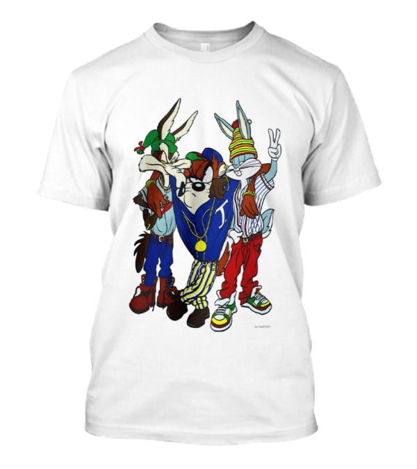 Rare Looney Tunes Hip Hop Bugs Taz Wile E Coyote Peace Sign Pose T-Shirt