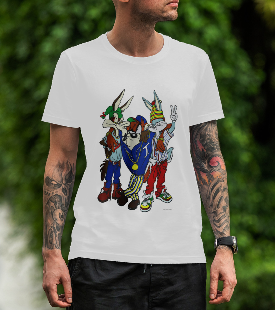 Rare Looney Tunes Hip Hop Bugs Taz Wile E Coyote Peace Sign Pose T-Shirt