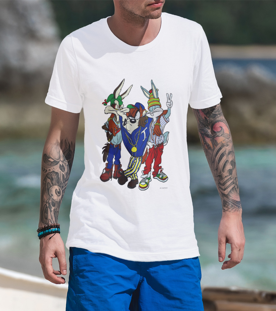 Rare Looney Tunes Hip Hop Bugs Taz Wile E Coyote Peace Sign Pose T-Shirt