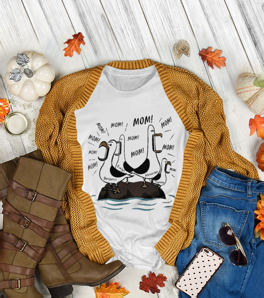 Mom Seagull Chaos with Benjamin Evelyn Alexander on Island T-Shirt