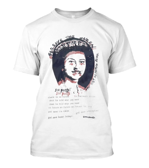 Sex Pistols God Save The Queen She Ain't No Human Being Union Jack Collar T-Shirt
