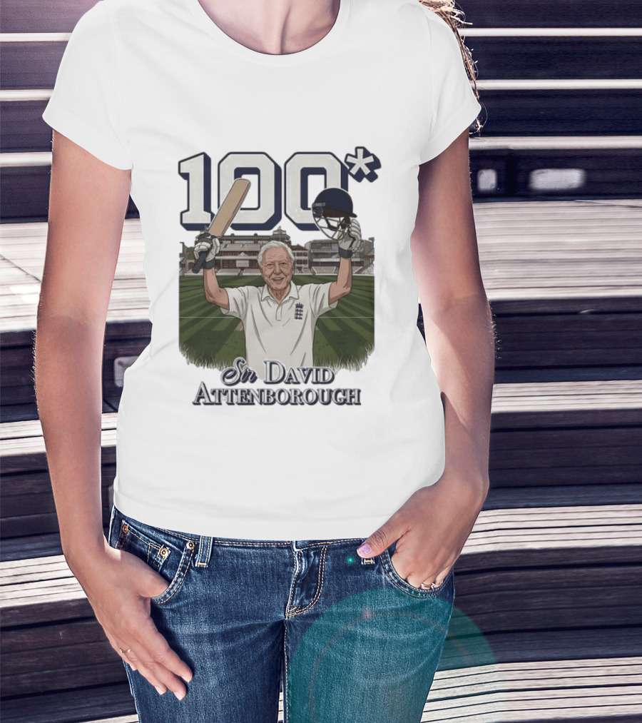 Sir David Attenborough 100 Cricket Legend Batting Milestone T-Shirt