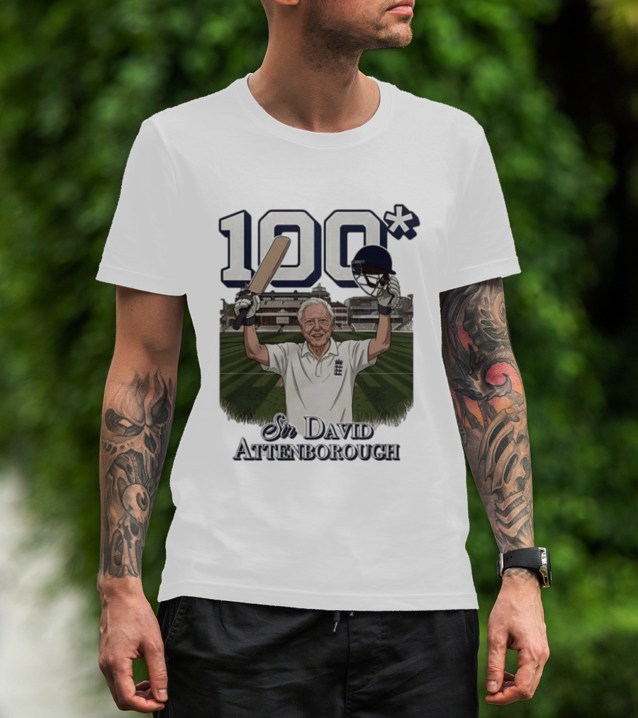 Sir David Attenborough 100 Cricket Legend Batting Milestone T-Shirt