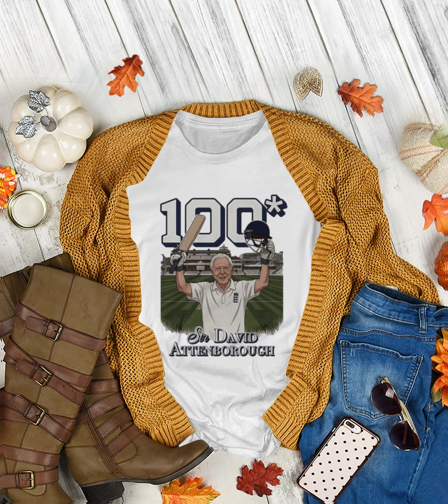 Sir David Attenborough 100 Cricket Legend Batting Milestone T-Shirt