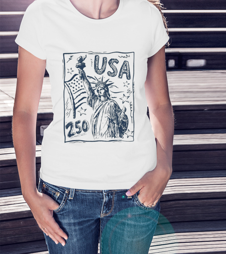 USA Statue Of Liberty American Flag 250 Stars T-Shirt